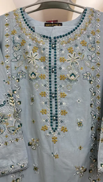 Pakistani Original Hayat Stitched Cotton Co-ords 2 Pcs _ Sky Blue 